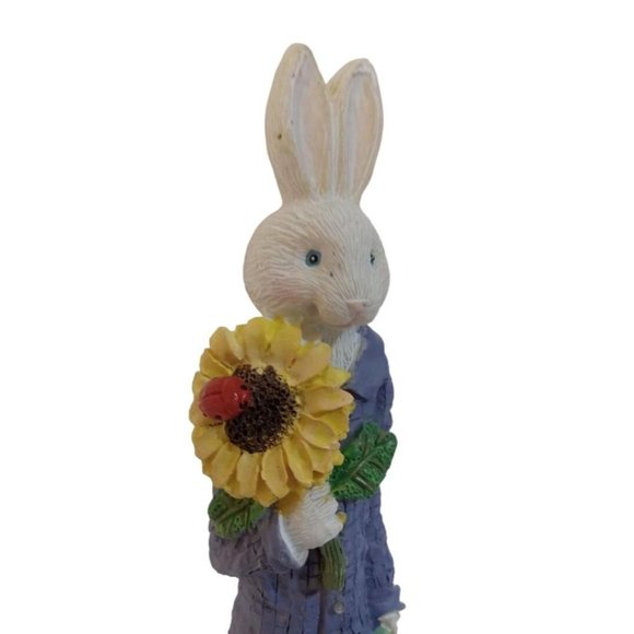 World Bazaars Male Bunny Rabbit 12" Ceramic Figurine Holding Green Flower Pot - Picture 4 of 10